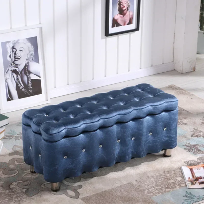 European Suede Sofa Stool Versatile Shoe Chair for Clothing Stores Home Entryway MultiFunctional Storage Box Seat