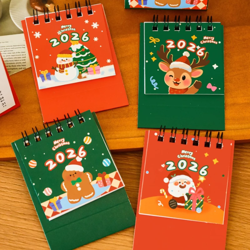 Materiale scolastico per ufficio Cartone animato Natale Piccola scrivania Simpatico Babbo Natale Ornamento da tavolo Regalo per studenti Calendario da tavolo 2026 Kawai