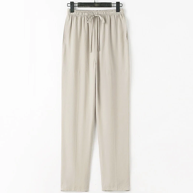 

Мужские повседневные льняные брюки, свободный крой, эластичный шнурок на талии, прямые ноги, летние пляжные длинные брюки для йоги
