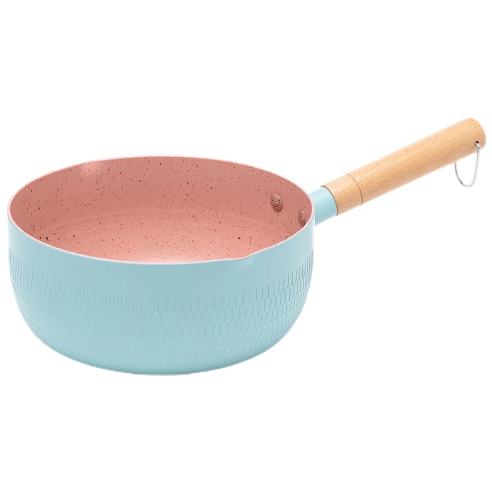 

1pc Mosaic Stone Milk Pot Small Nonstick Sauce Pan Heat Resistant With Wooden Handle Stovetop Cooking Pot Soup Noodle Bowl