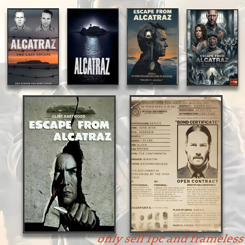 Prison Action film E-Escape from Alcatraz Poster Room Wall Art Decor Waterproof Poster For Home Bar Bedroom Decoration Gift