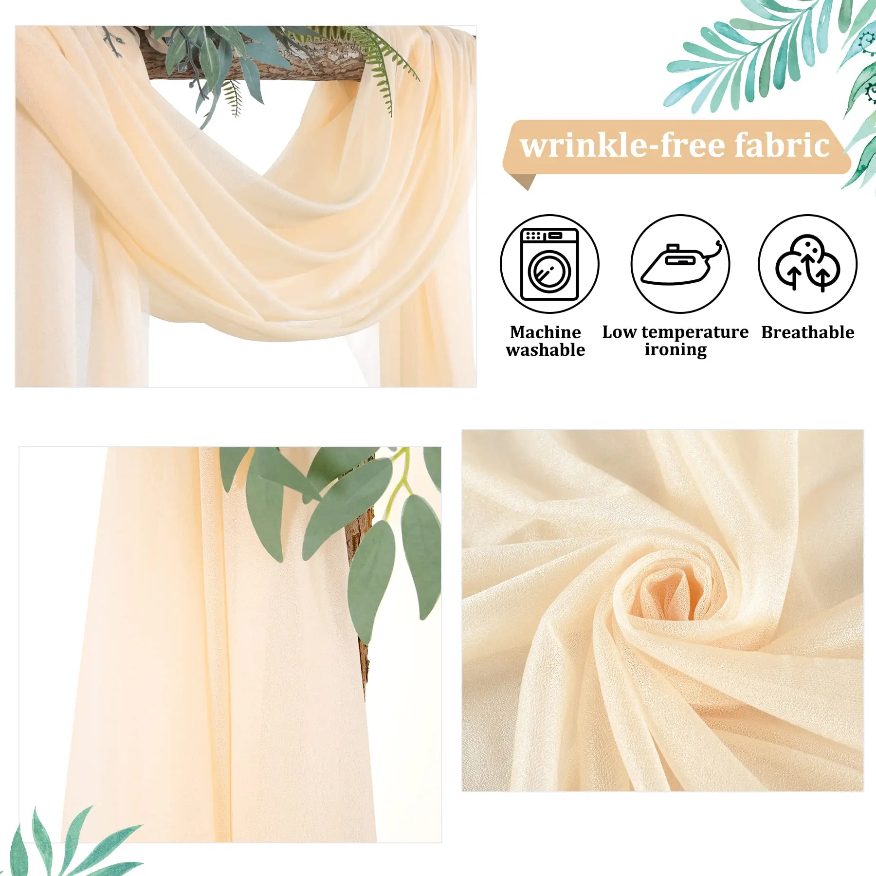 Chiffon Champagne Beige Wedding Arch Draping for Ceremony Reception Decora Sheer Fabric Curtains for Party Stage Bridal Shower