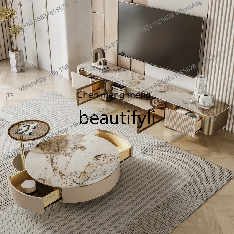 Легкий роскошный шкаф для телевизора Современная простая гостиная бытовой напольный шкаф, небольшой журнальный столик из каменной плиты Шкаф для телевизора H