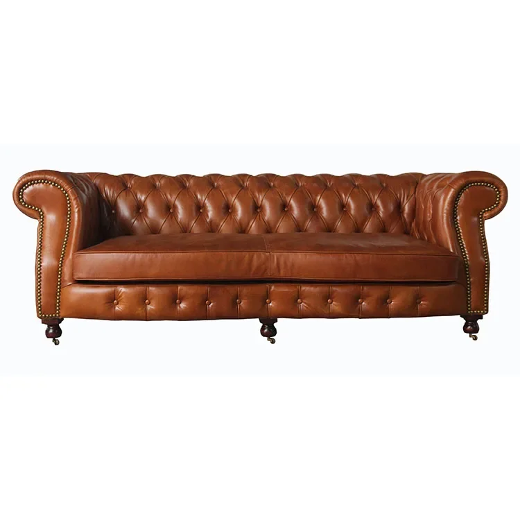 Vintage Top Grain Cow Real Leather Chesterfield Sofa Sectional Leather Tufted Genuine Leather Sofa for Living Room