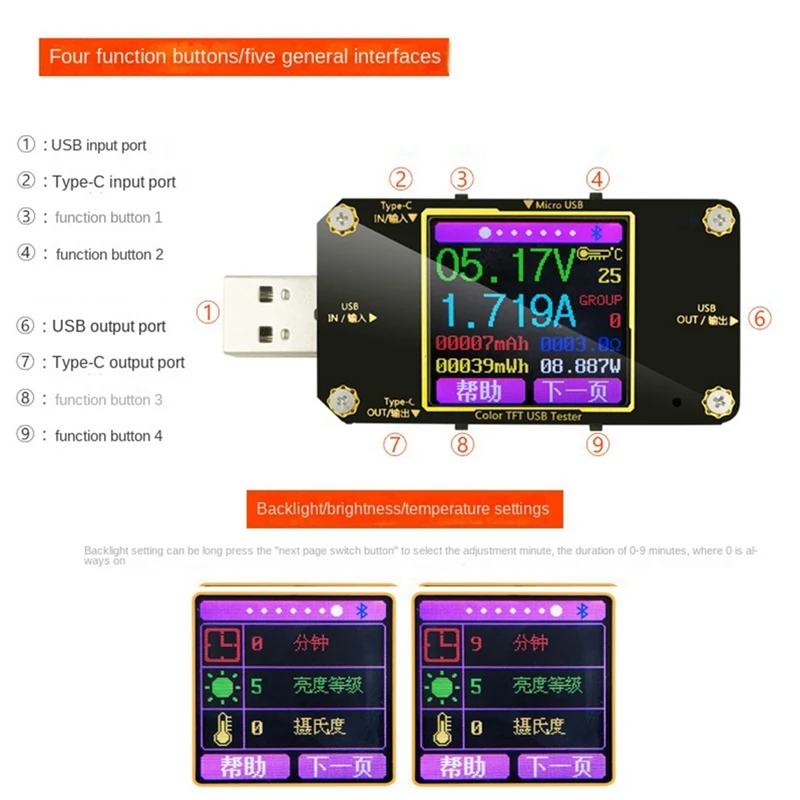 1 PCS A3 Color Type-C Digital Voltmeter Dc Voltage Current Meter Ammeter Detector Power Bank Charger Indicator USB Tester