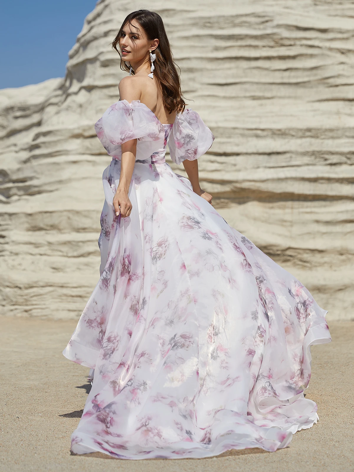 Elegante vestido de novia Floral rosa para mujer, vestidos de novia de Organza con cordones en la espalda y mangas hinchadas, vestido de baile de jardín de marfil, 2024