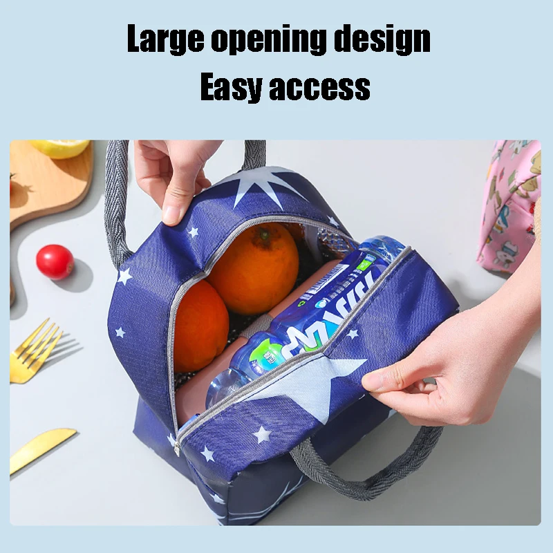 Thickened Aluminum Foil Insulation Bag Portable Lunch Bag Student Office Worker Meal Bag Lunch Handbag Cartoon Animals Printed