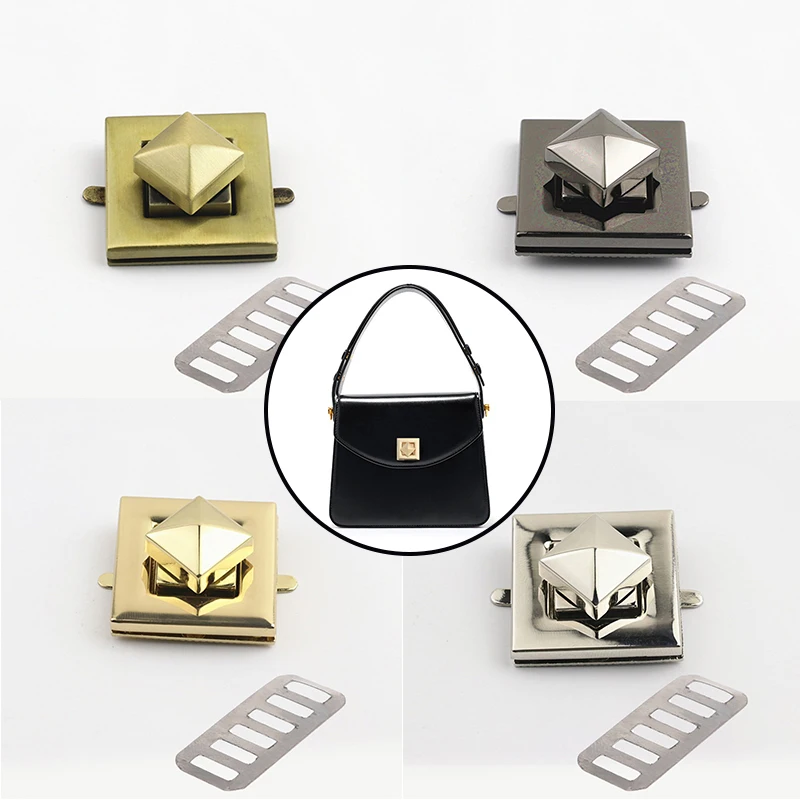 Square Shape Bag Lock Twist Lock Buckle Bag Clasp Metal Bag Accessory Hardware Turn Lock Light Gold Gun Black Lock DIY