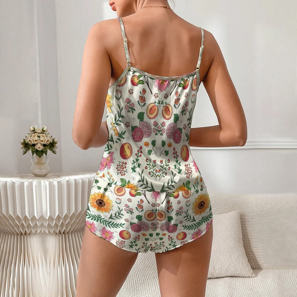 Summer Pastoral Style Cute Suspender Women's Fashion Vest Casual Loose Shorts Set High Waist Backless Sexy Beach Pajama Luxury