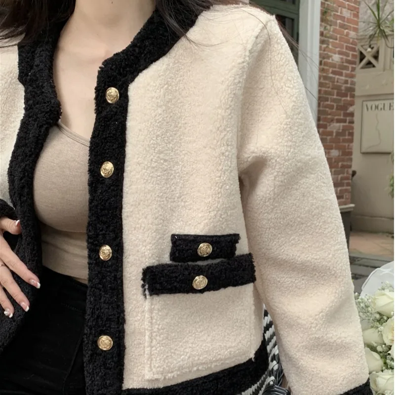 لون Blo Lamb Fur ort Jaet Thi ملابس خارجية دافئة لخريف وشتاء جديد Sle صغير Fraance Wind Top للنساء