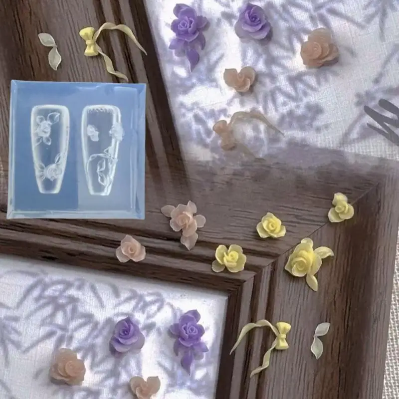 

3D Silicone Nail Art Template Carving Sweet Flower Bowknot Transparent Nail Mold DIY Nail Art Decoration Manicure Design Tool