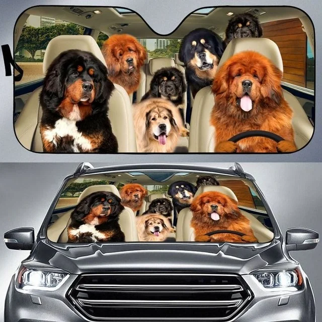 Tibetan Mastiff Driver Car Sun Shade Pet Family Auto Front Window Windshield Animal Car Sunshade Anti-Sunlight Automotive Cover