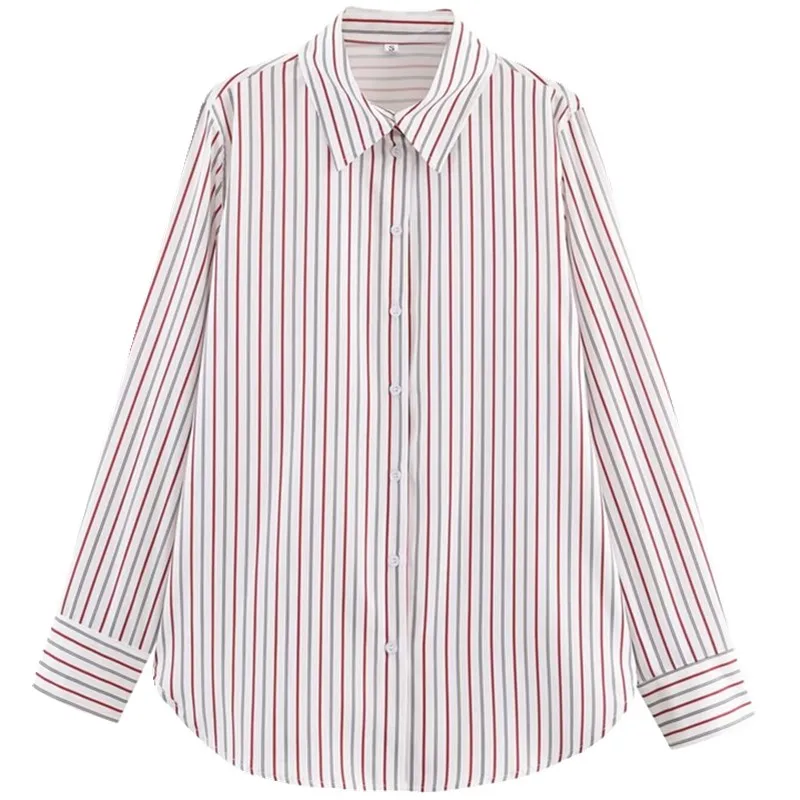 Autumn 2025 Women's Casual Loose Fit Long Sve Striped irt Versatile New Arrival Faionable Comfortable Classic Sle