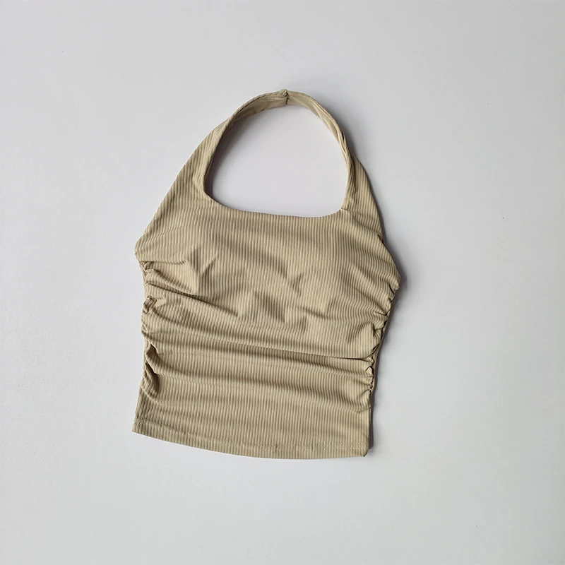Kleines Neckholder-Top für Damen mit gerafftem Rücken, Sport-Lingerie, integriertes Yoga-Oberteil mit Brustpolster – Detail 3