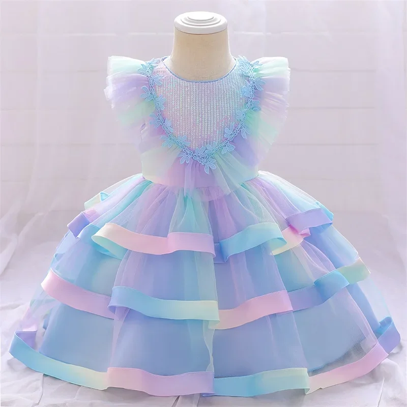 

Pink Tutu Vestidos 1 Year Newborn Christening Mermaid Princess Birthday Party Children Baptism Baby Girl Clothes Summer Dresses