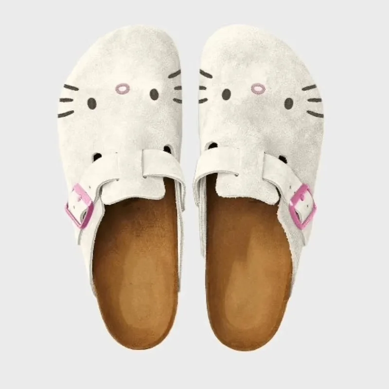 Minso-Hello Kitty Cute Boken Shoes, Anti-ALD Cartoon Printed, Kawaii Slipper, Round Parker, Beach Style Sandal for Women, Adult