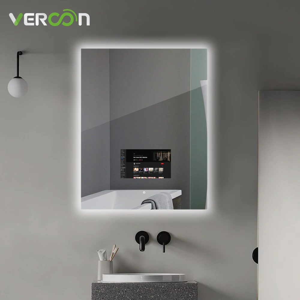 Vercon android 10.0 touch screen backlight best selling bathroom tv mirror smart mirror with tv