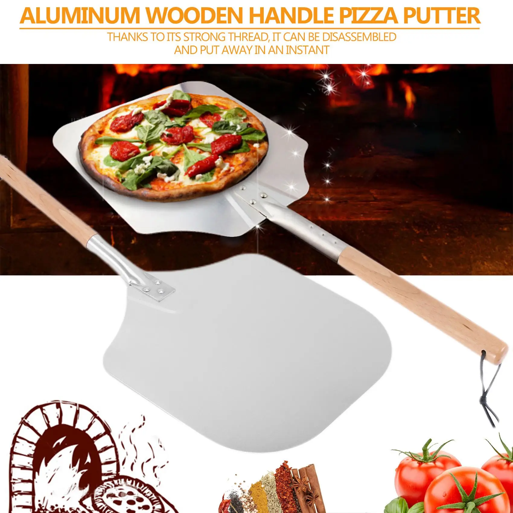 A98U Square Pizza Peel, Aluminum Pizza Pusher with Wooden Handle, Bread Pusher, the Pizza Base - Pizza Lifter Bread Pusher