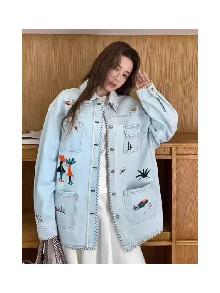 

fiti Embroidery Sweet Cool Heavyweight Spray Paint Denim Jaet Spring New Arrival Women's ort Outerwear JJ879