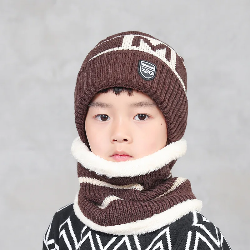 Warm Kids Winter Knitted Hat and Fleece Neck Warmer Snood Scarf Set for Boys Girls Age 2 3 4 5 6 7 8 9 10 Years Old