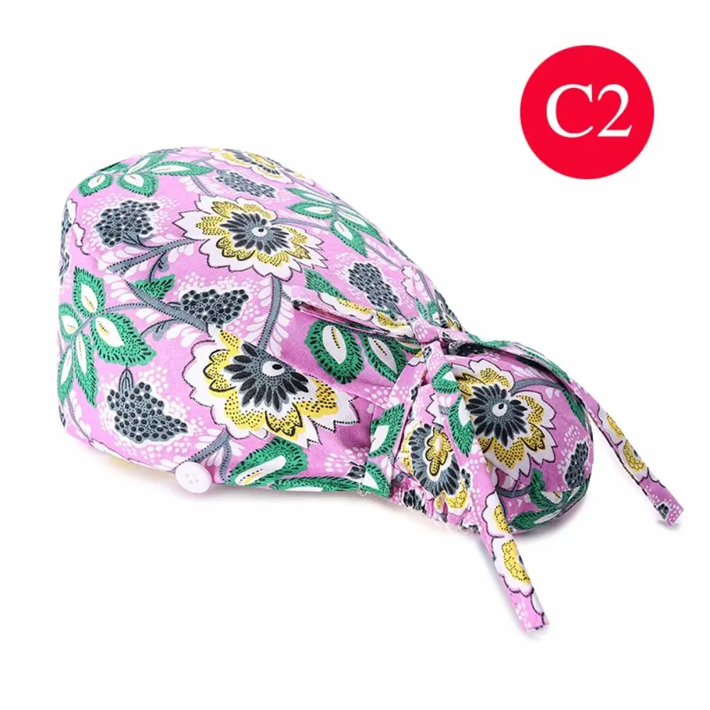 Adjustable Surgical Scrub Caps Ponytail Holder Bouffant Nursing Hats With Buttons Long Hair Doctor Nurse Caps Women & Men