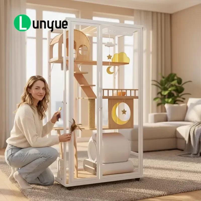 Modern Luxury Solid Wood Cat Villa Large Space Multi Layer Indoor Cat House Pet Furniture Cage For Cats Durable Stylish