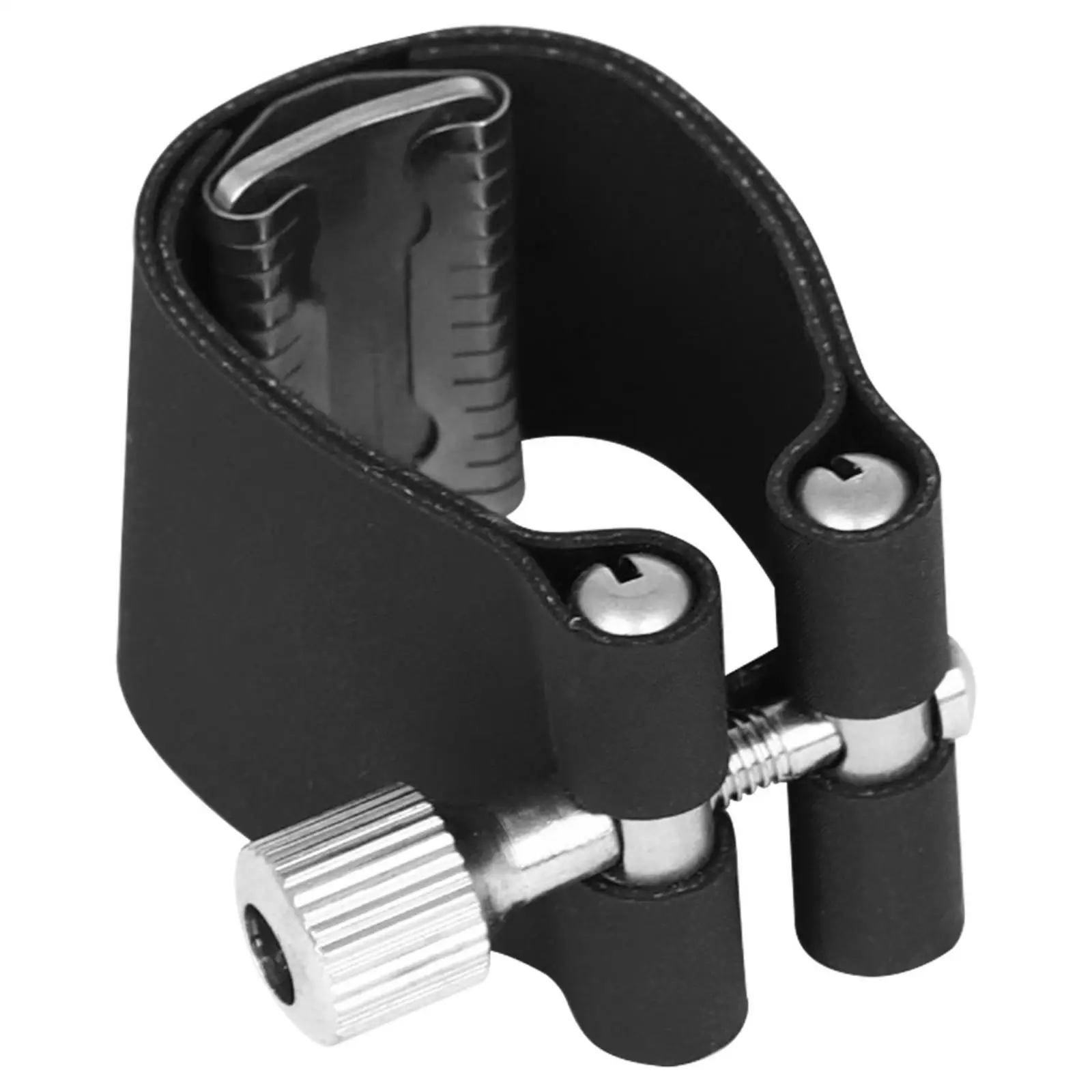 Secure Fit Saxophone Mouthpiece Ligature for Alto Sax with Adjustable Tension Screw PU Leather Brass Build