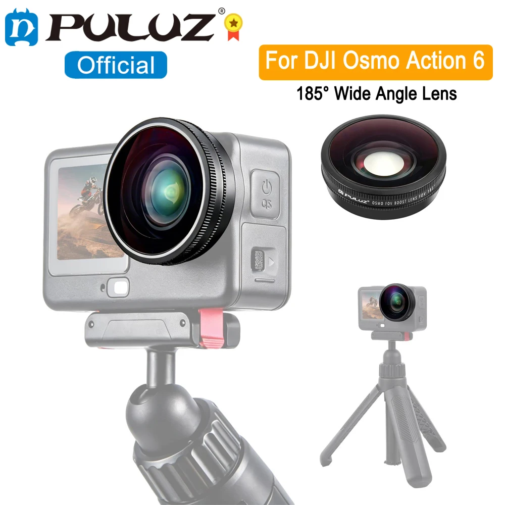 

PULUZ Широкоугольный объектив 185 градусов для DJI Osmo Action 6, объектив для увеличения угла обзора камеры DJI Action 6