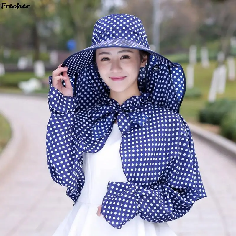 Bucket Hats with Shawl Screen Cover Dot Printing Summer Sun Hat UV Protection Visors Caps Cycling Climbing Hiking Camping Cap