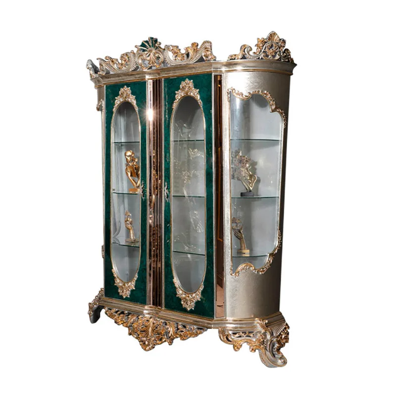 European wine cabinet mahogany carved decorative cabinet French double door glass locker