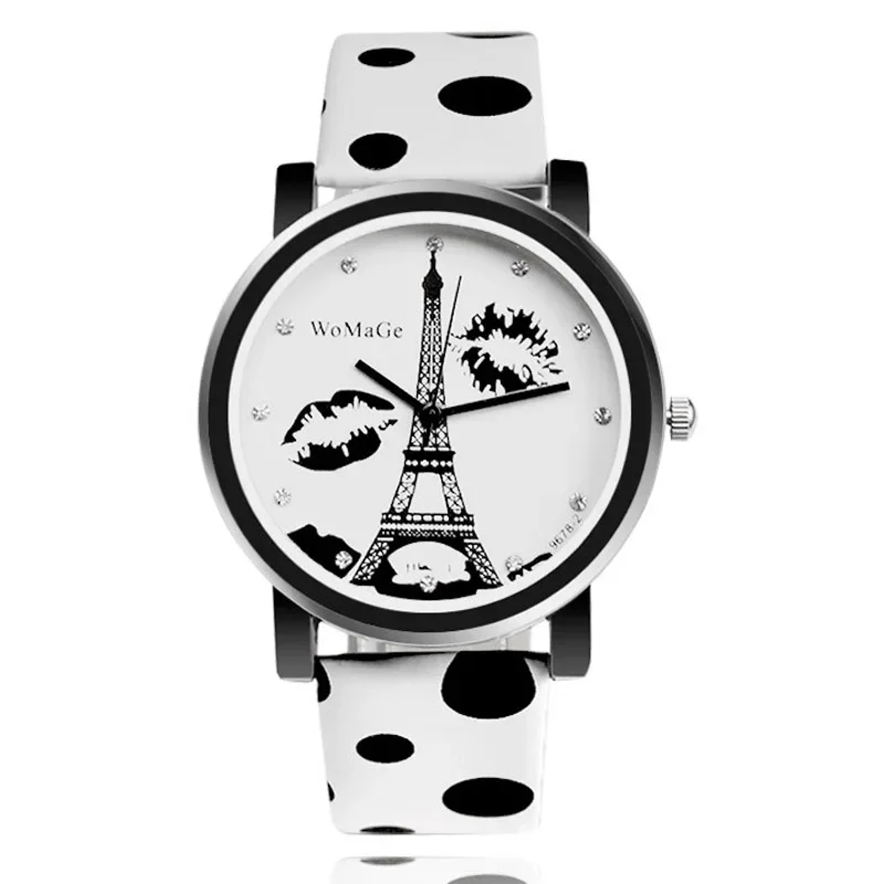 

2019 WOMAGE Woman Watch Fashion Eiffel Tower Watch Polka Dot Leather Watches Women Watches Women's Watches Quartz horloge dames