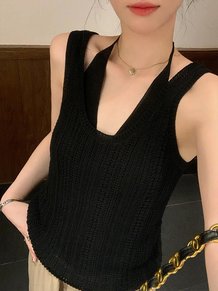 

Летний вязаный льняной топ YegeChic с U-образным вырезом для женщин, модный повседневный цельный топ однотонного цвета с дизайнерским акцентом