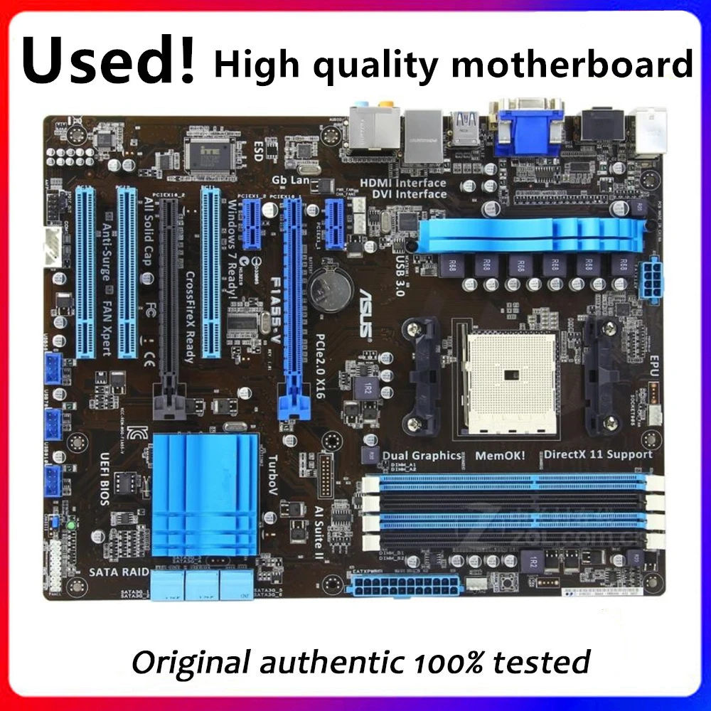 

For ASUS F1A55-V Motherboard Socket FM1 DDR3 For AMD A55M A55 Original Desktop Mainboard SATA II Used Mainboard