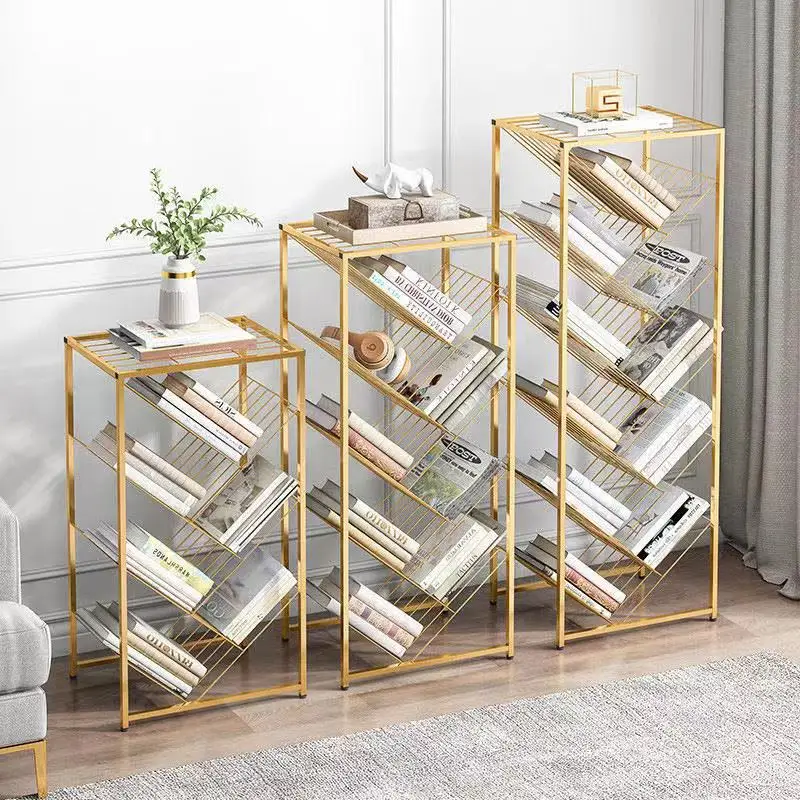 

Golden Tree-Shaped Bookshelf - 5-Tier Space Saving Storage Rack for Bedroom/Study No-Tool Assembly Iron Art Display Stand