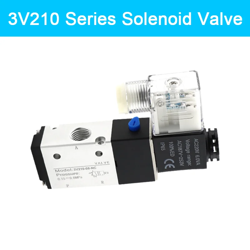 3 Way Port 2 Position 3V210-08 Pneumatic Air Solenoid Valve Electric Control Gas Magnetic Valve DC12V DC24V AC110V AC220V