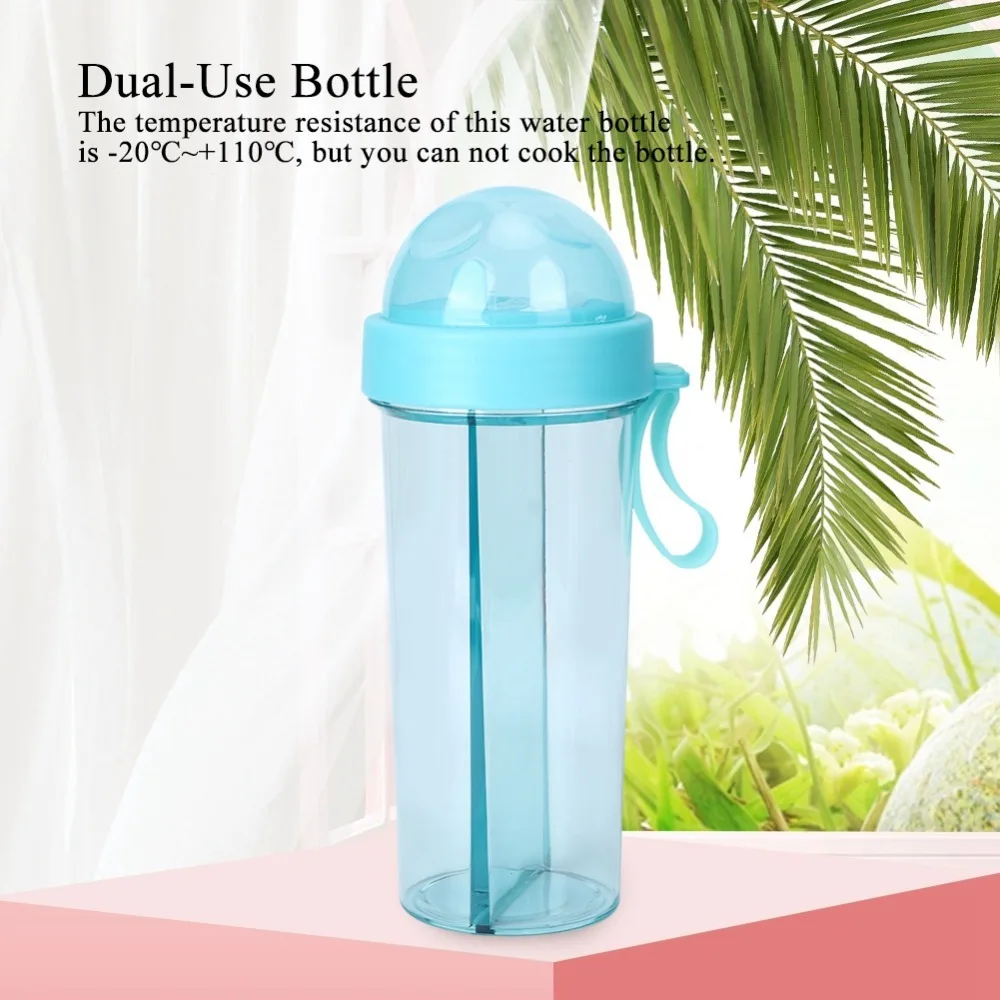 Leak Proof 600ML Dual Drink Cup With Tubes Dual Mouth Sport Tumbler Large Volume Light Weight Large Capacity Cup Fruit Tea Drink
