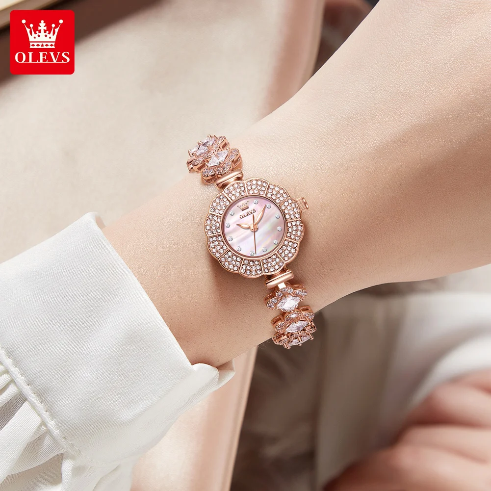 OLEVS-Montre à Quartz de Luxe en Or Rose pour Femme, Élégante, Étanche, à la Mode, Nouvelle Collection