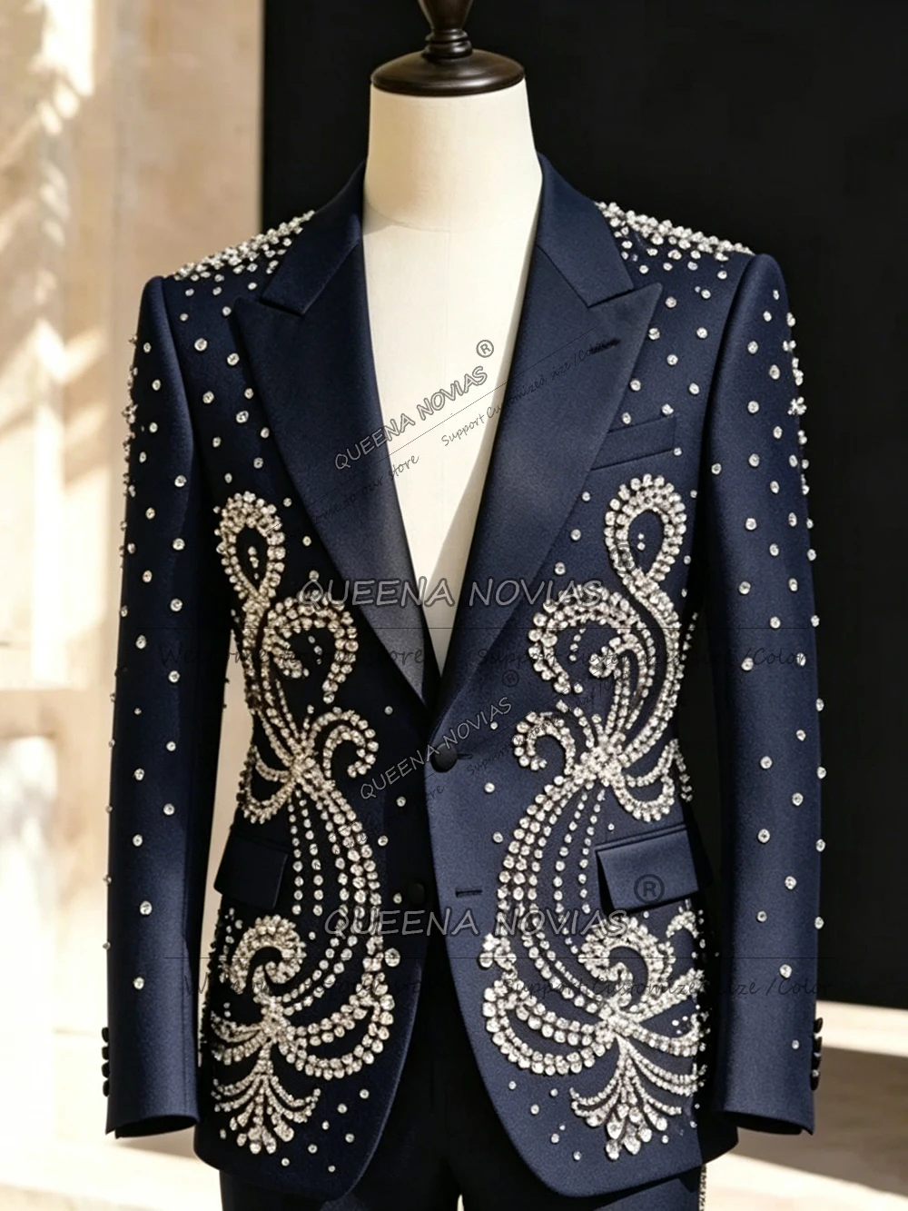 

Exquisite Suit Men For Wedding Diamond Beaded Prom Blazer Customized 2 Piece Sets Groom Tuxedos Formal Business Party Outfits