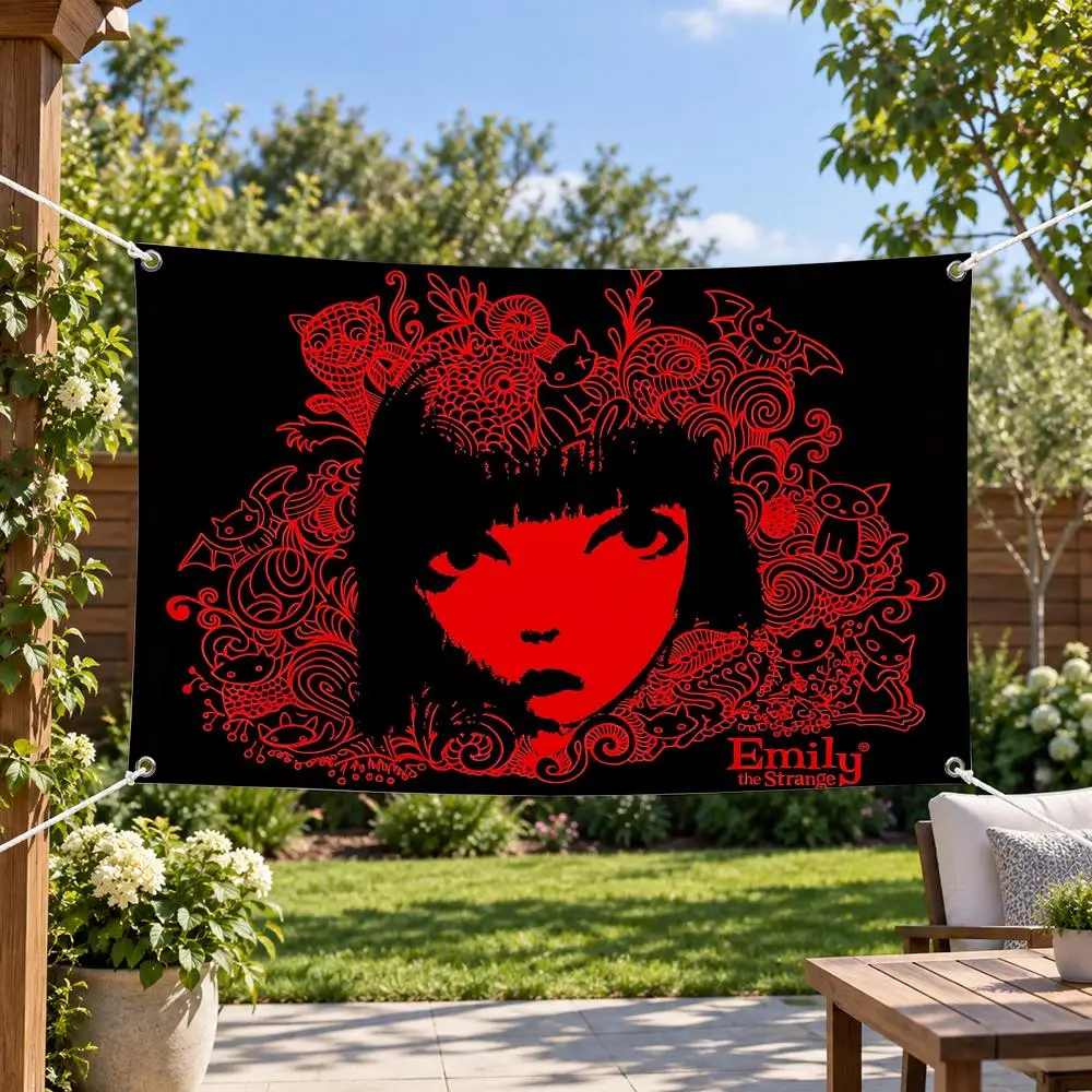 Comic Book E-Emily the S-Strange Flags Aesthetic Wall Tapestry Printed Wall Hanging Living Room Party Outdoor Decor
