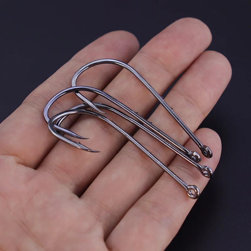 50pcs/lot Fishhooks High Carbon Steel  Long Shank Double Bait Holder Barbed Fishing Hooks for Beach And Live Bait Fishing