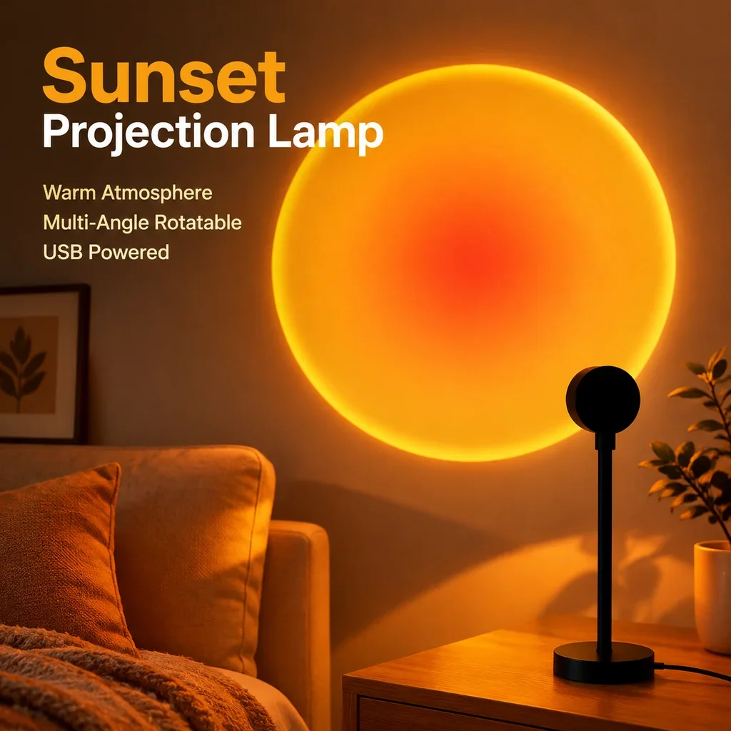 Sunset Projection Lamp USB Home Decoration Atmosphere Lamp Multi-Angle Rotatable Suitable for Home Living Room and Bedroom