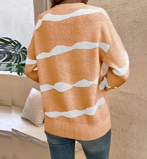 Suéter de punto Retro informal para mujer, jersey de cuello redondo a rayas contrastantes, a la moda, Otoño e Invierno