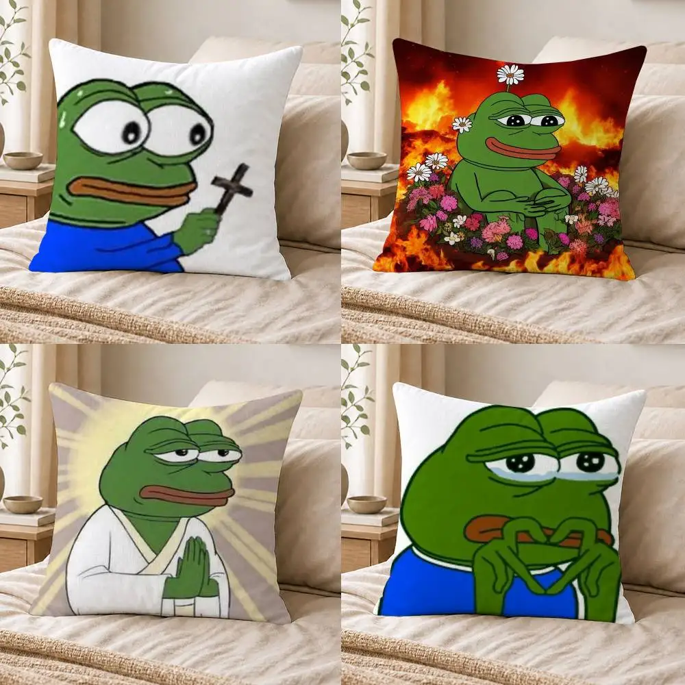 Meme P-Pepe the F-Frog Double-sided Printed Square Decorative Cushion Cover for Sofa Living Room Home Decor