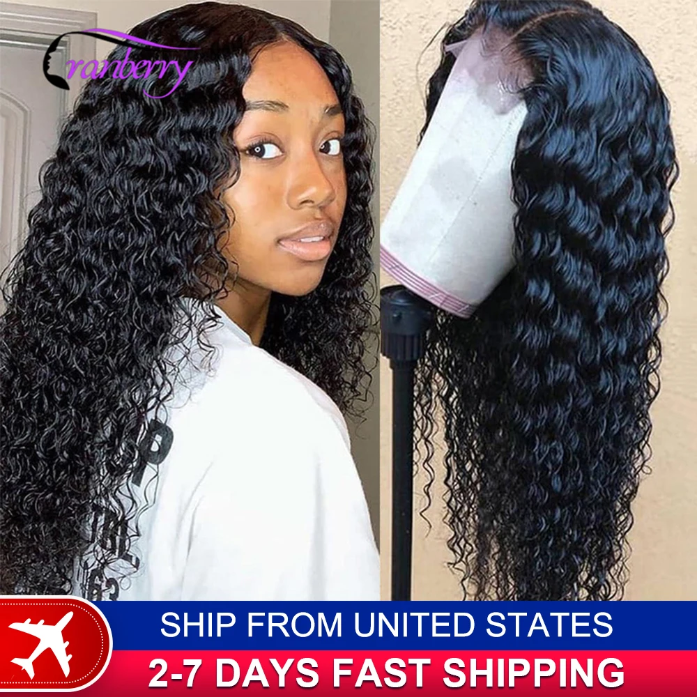 Human Hair Lace Wigs Remy Brazilian Transparent Deep Wave 4x4 Lace Closure Wig 180% Density Cranberry Hair 4x4 Lace Front Wig