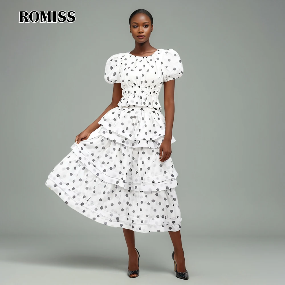 

ROMISS Элегантный комплект из двух предметов для женщин с круглым вырезом и пышными рукавами, короткий топ с высокой талией и оборками, костюм миди с юбкой, женский новый