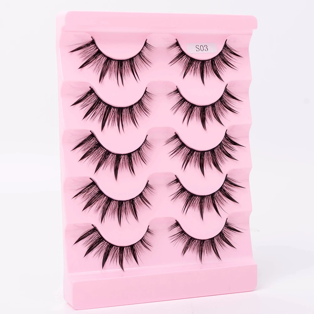 Neue 5/10 Paar Natürliche Wet False Eyelashes für den täglichen Gebrauch, scharfe, dicke, künstliche, gekreuzte Make-up-Wimpern – Detail 12