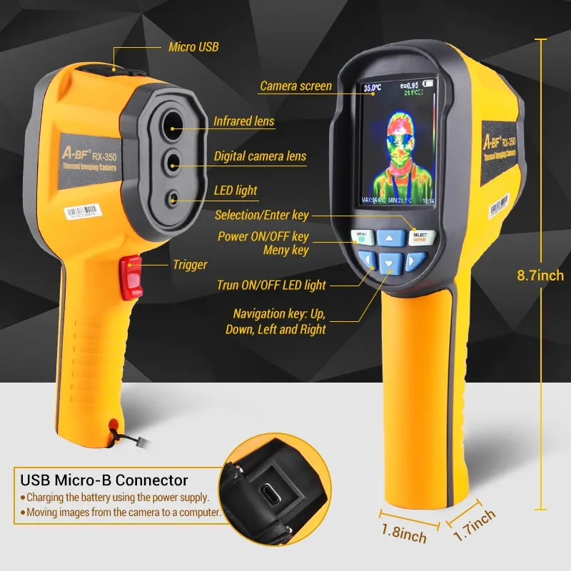 A-BF RX-350 Thermal Imager 80*60 Pixels Infrared Thermal Imaging Camera -20°C~400°C Temperature Detect Floor Heating Repair