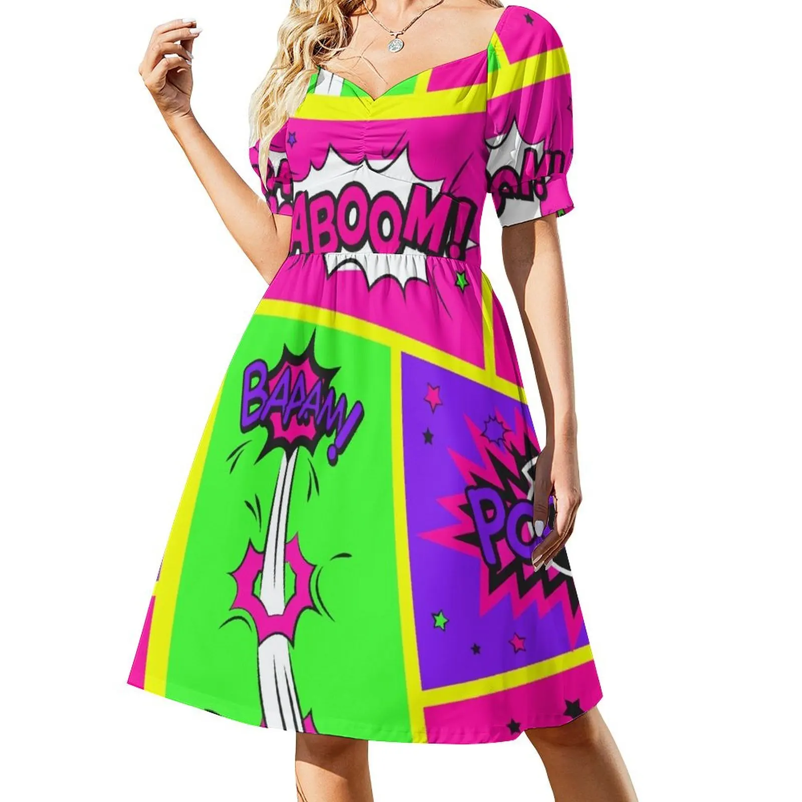 

Bright and Colorful Comic Book Art Short Sleeved Dress dress for woman elegant party dresses for women 2025 Women's skirt Dress