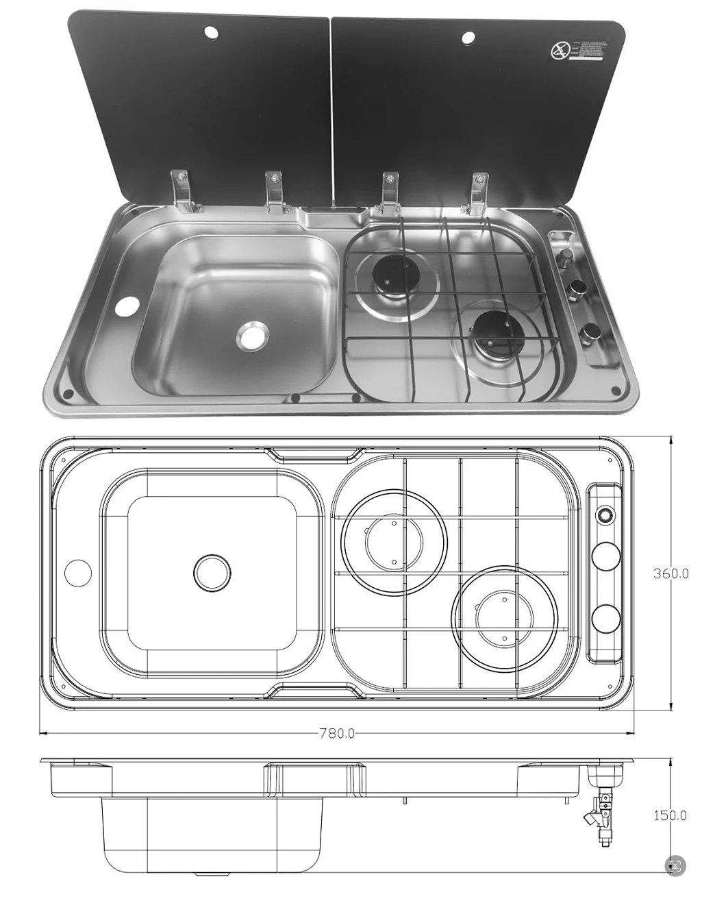 

Раковина для автофургона с крышкой, нержавеющая сталь 304, 78x36 см, раковина для яхты, кухонная раковина, складная откидная крышка