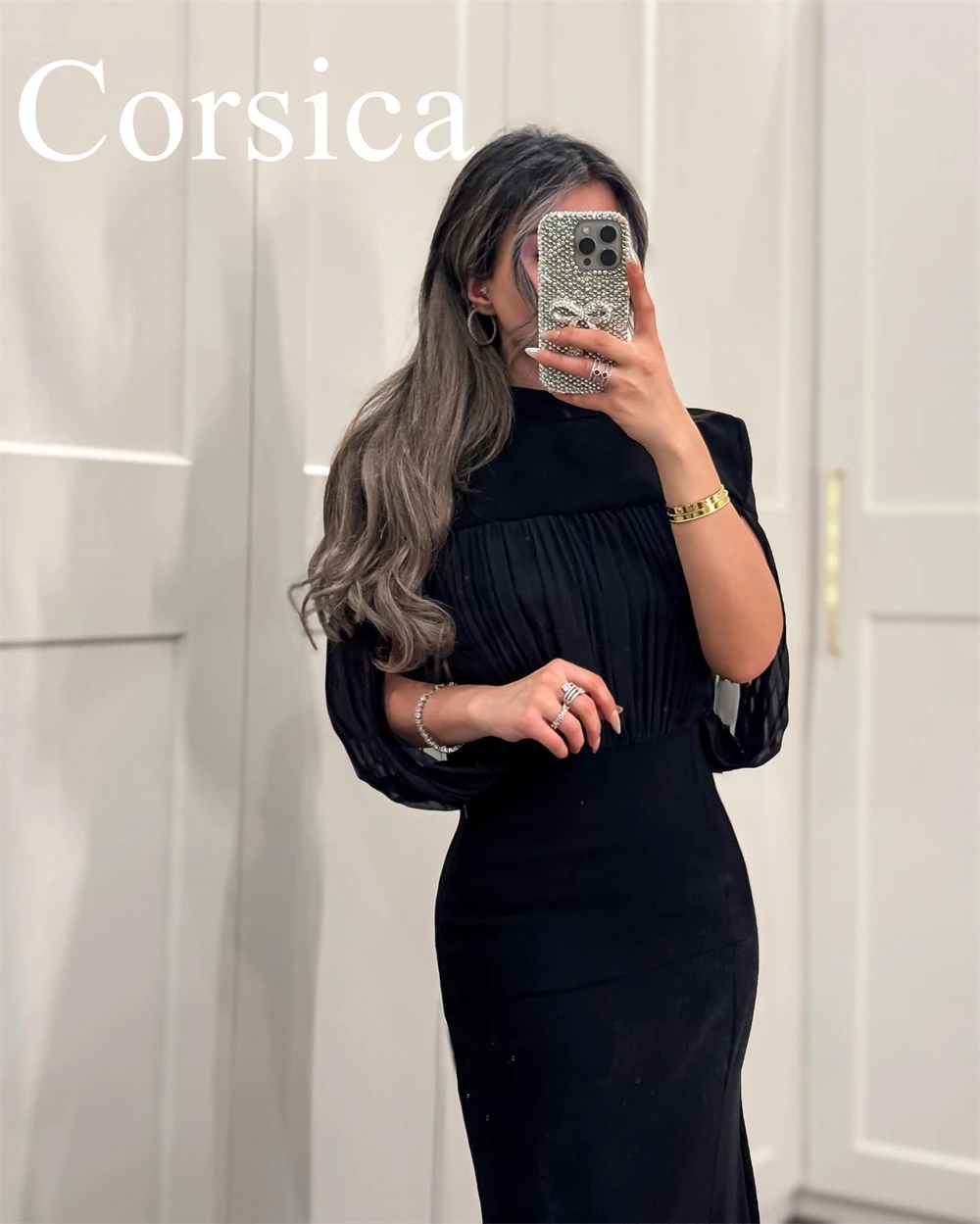 Customized Mermaid Exquisite Black Jersey Evening Dress Classic Half Sleeves Homecoming Dresses Modern Sweep Train Prom Dress